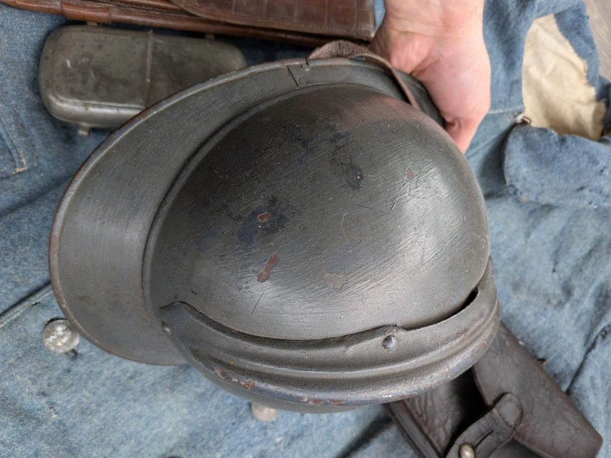 Lot Poilu 14/18 Capote Bleu Horizon Casque Adrian Modèle 1915 Cartouchière