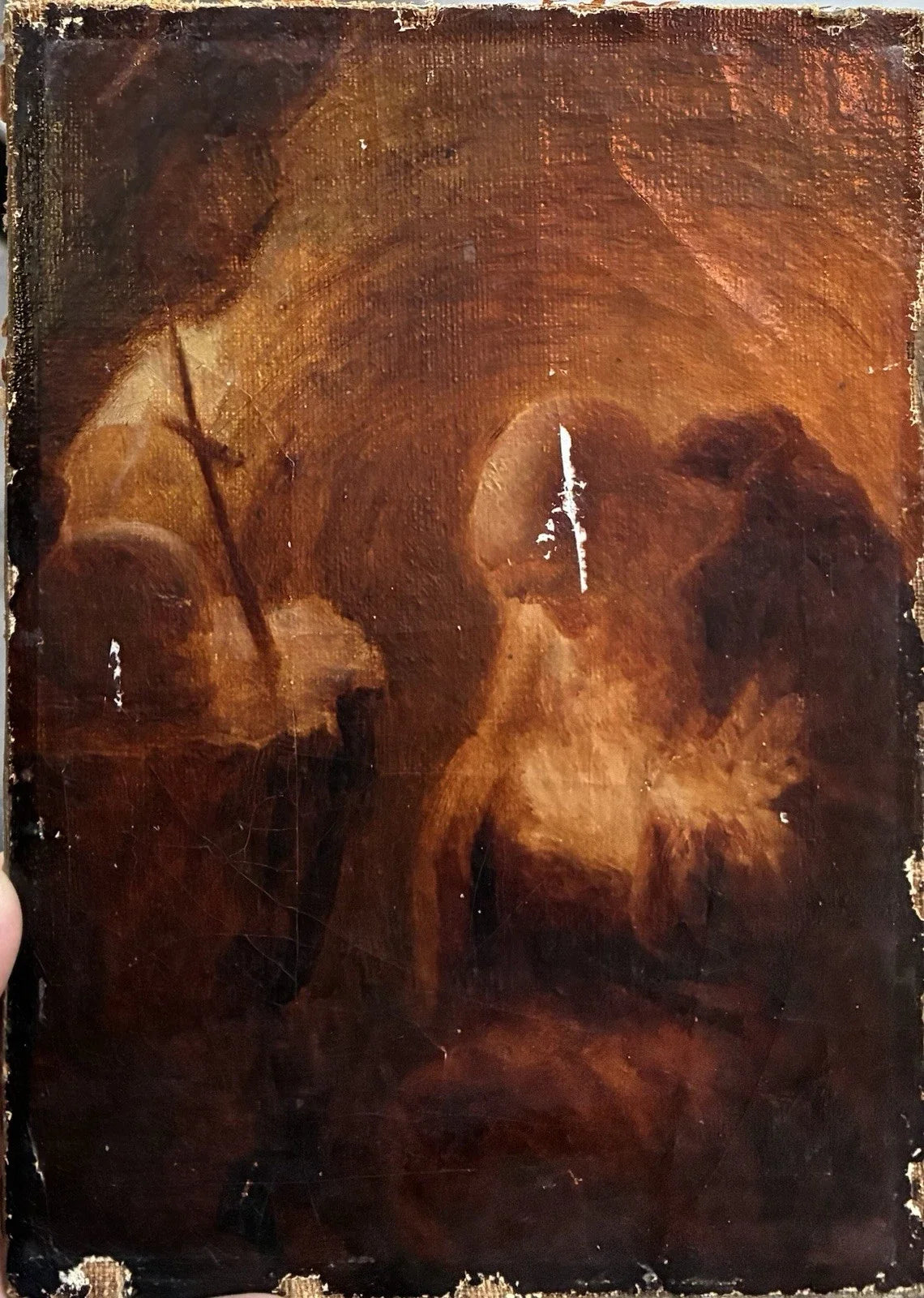 Tableau Ancien Huile Portrait Ermite Caverne Vanité Crâne Mention Rembrandt 1635