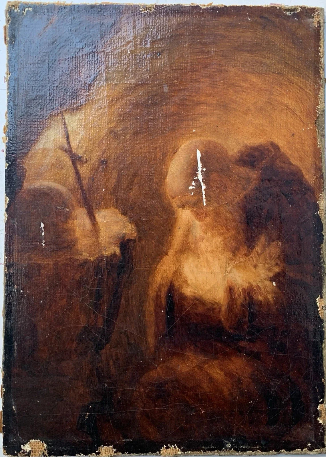 Tableau Ancien Huile Portrait Ermite Caverne Vanité Crâne Mention Rembrandt 1635