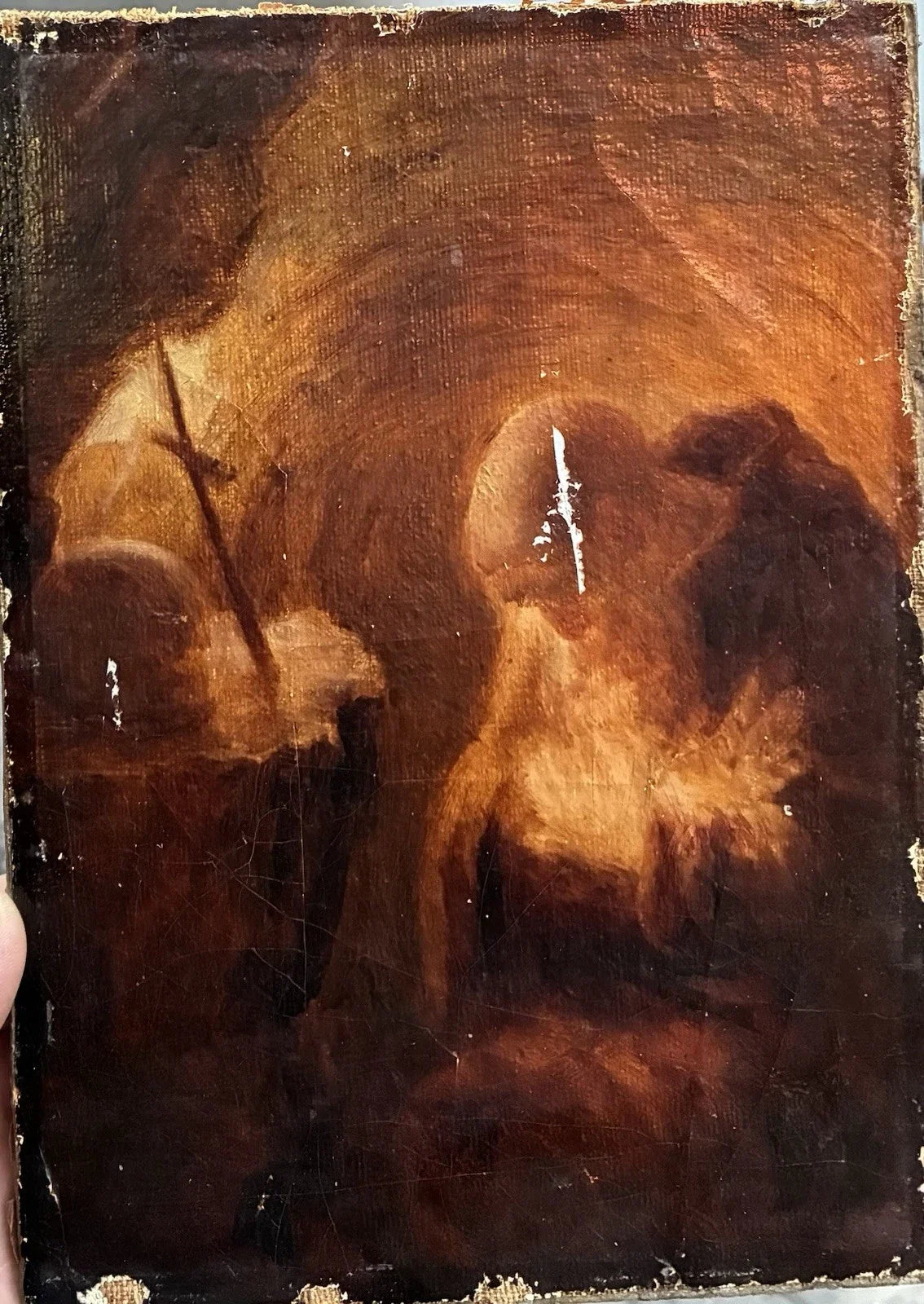 Tableau Ancien Huile Portrait Ermite Caverne Vanité Crâne Mention Rembrandt 1635