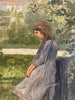 Tableau ancien impressionniste portrait de jeune fille pensive signé C.PISSARRO