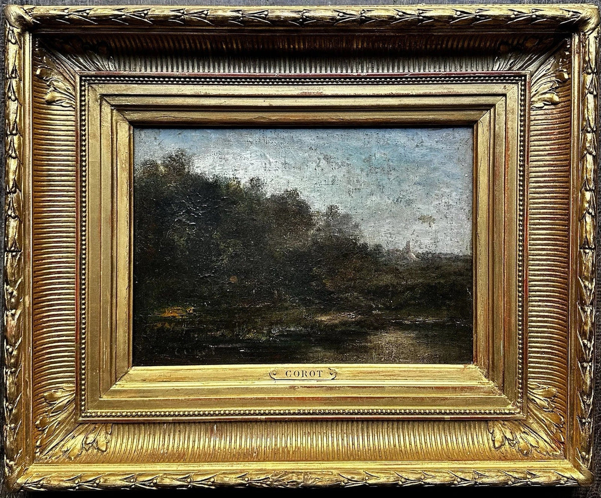 COROT Camille Tableau Ancien Signé Paysage École de Barbizon Peinture Cadre 19èm