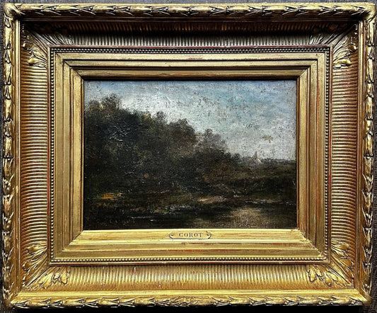 COROT Camille Tableau Ancien Signé Paysage École de Barbizon Peinture Cadre 19èm