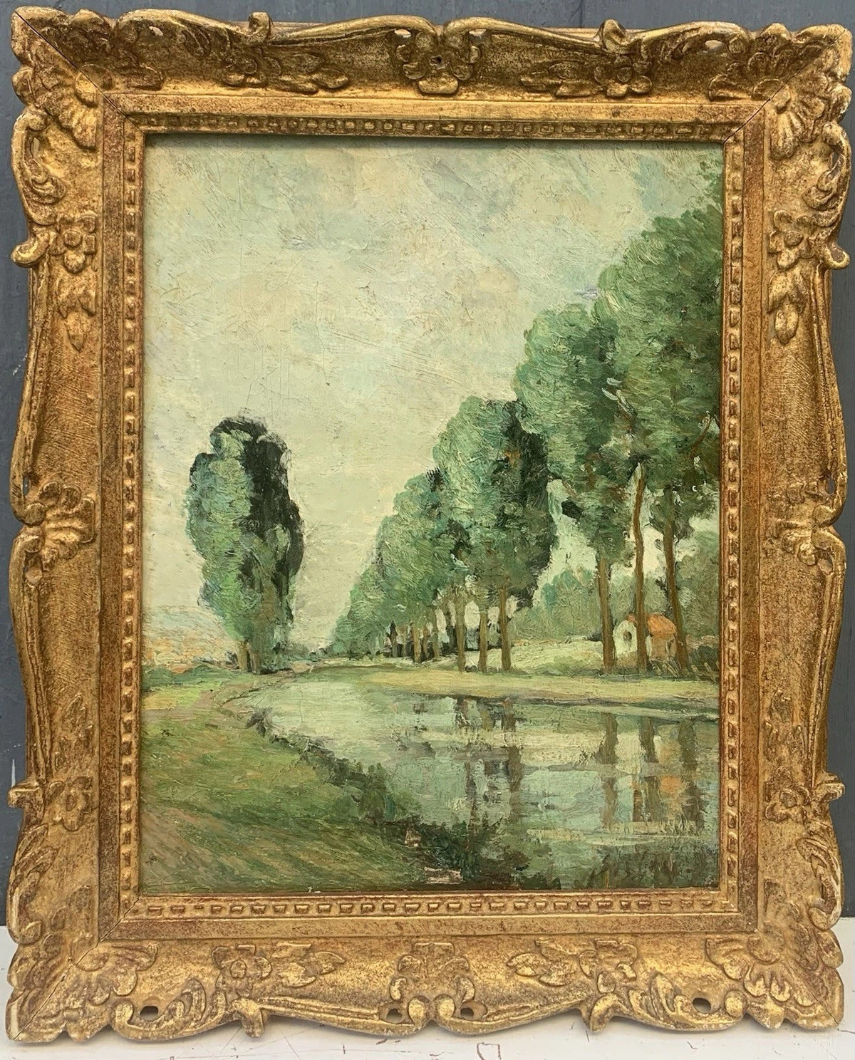 Tableau Ancien Huile Toile Paysage Rivière Arbres Signature « Sisley » XIXe