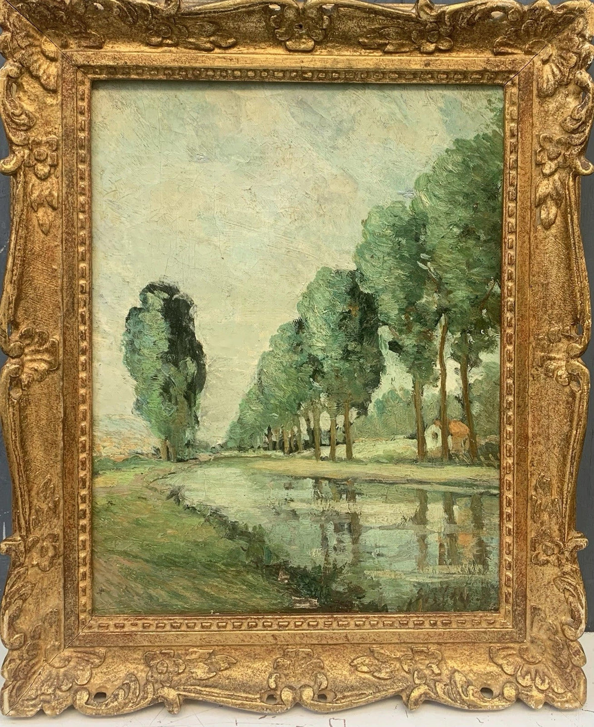Tableau Ancien Huile Toile Paysage Rivière Arbres Signature « Sisley » XIXe
