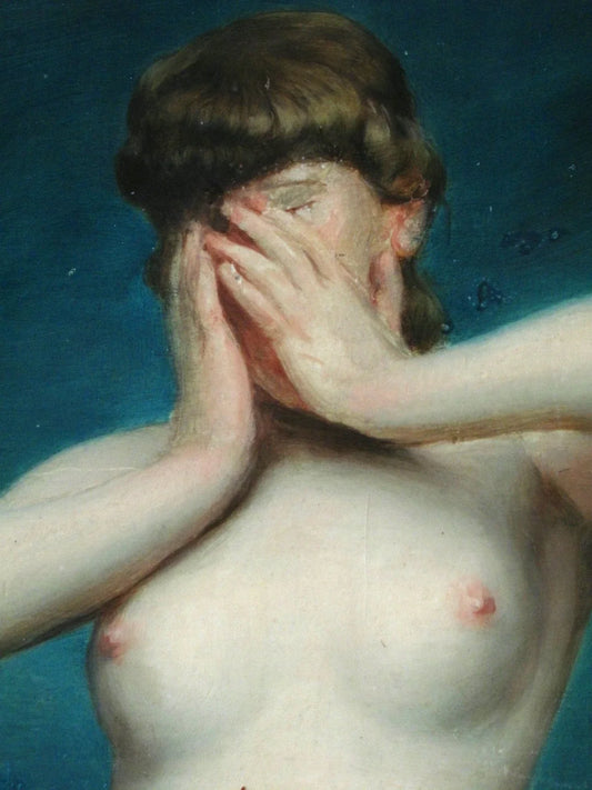 Tableau ancien XIXe HSB, Jeune femme, nu à l'atelier, Auguste de Brely 1838-1906