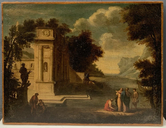 Tableau Ancien Huile Toile Paysage Italie Ruine Mention PATEL