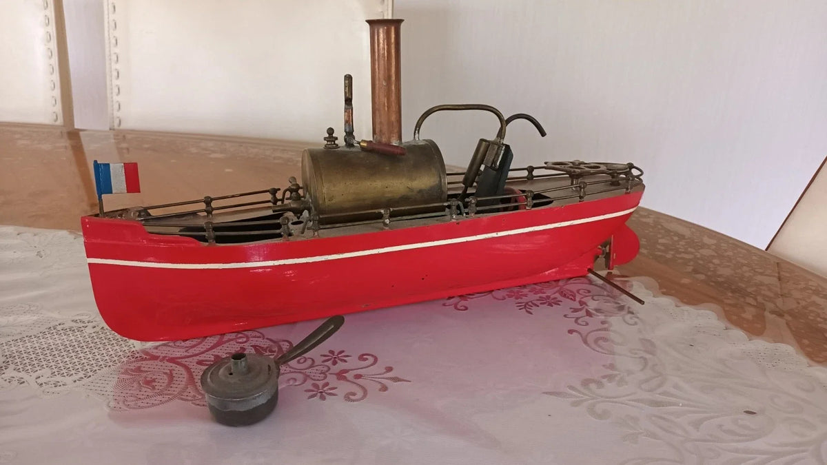 JOUET ANCIEN CARETTE ?BING? BATEAU VAPEUR VIVE 41CM