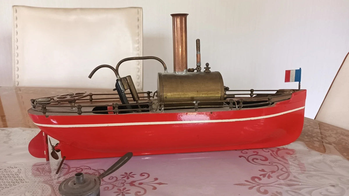 JOUET ANCIEN CARETTE ?BING? BATEAU VAPEUR VIVE 41CM