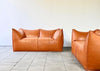 Early cognac bambou cuir canapé design Mario Bellini pour B&B Italia années 80