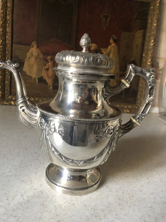 Théière argent massif poinçon Minerve 1 titre 733 Gr model Louis XVI