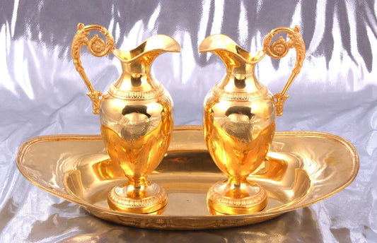 LEFRANC/THIERRY- PAIRE DES BURETTES LITURGIQUES FIN XVIII ARGENT MASSIF VERMEIL