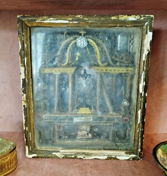RELIQUAIRE en Paperolle Debut XIX Religieux Objet de Devotion Christ 79MAG 11/09