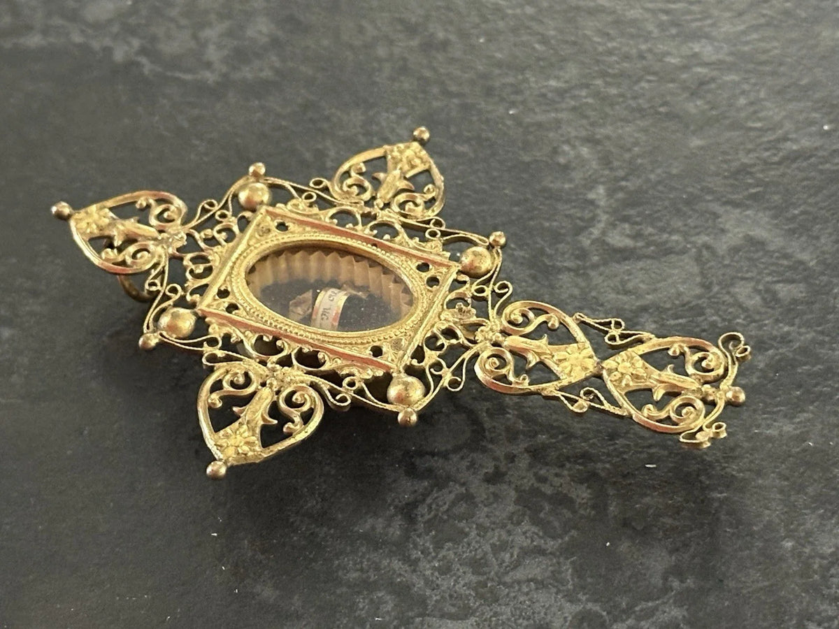 Ancien Reliquaire Ste Marguerite ALACOQUE En Forme De Croix