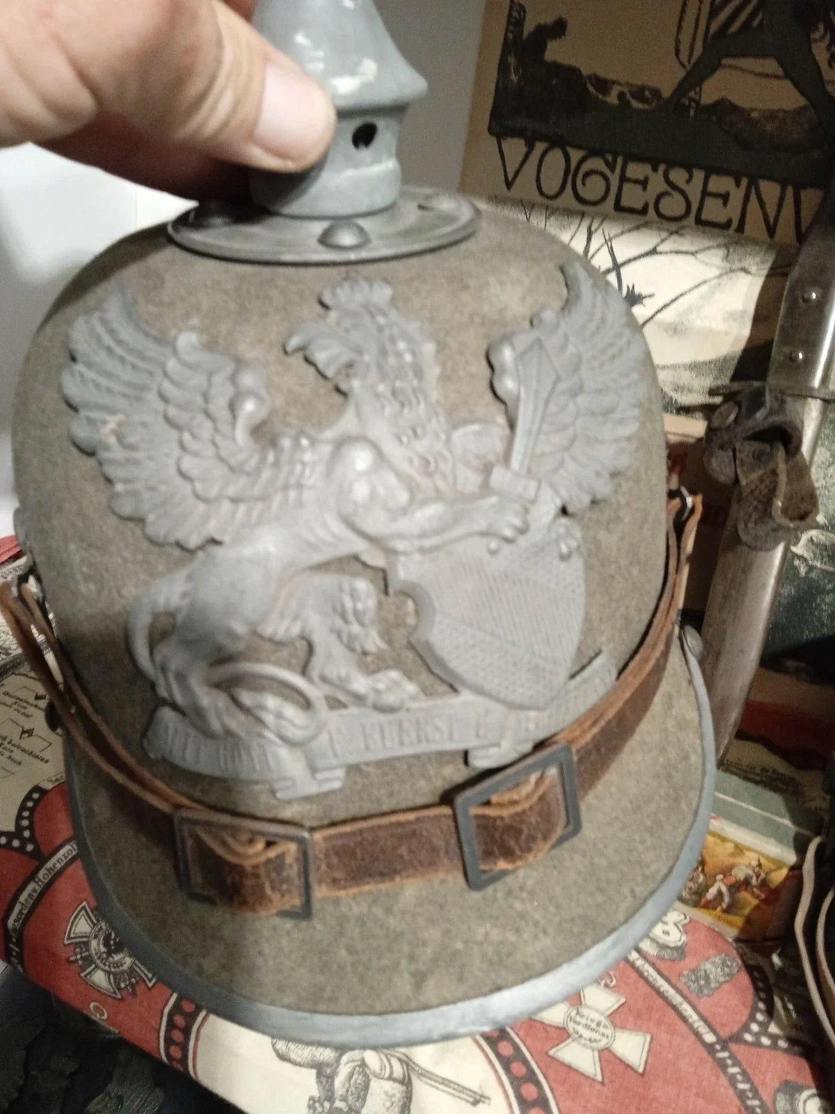 Authentique WW1/ Exceptionnel casque à pointe badois feutre lmle 15! pur jus complet.