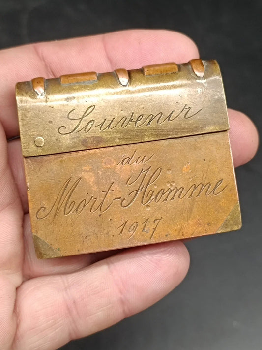 Authentique WW1 Ancien Briquet Poilu " Mort Homme " 1917 Militaria Tranch Art