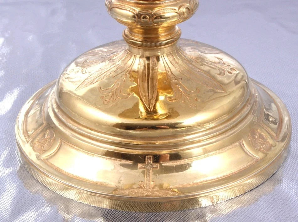 SPLENDIDE GRAND CALICE AVEC PATENE ARGENT MASSIF VERMEIL EMPIRE FIN XVIII SIECLE