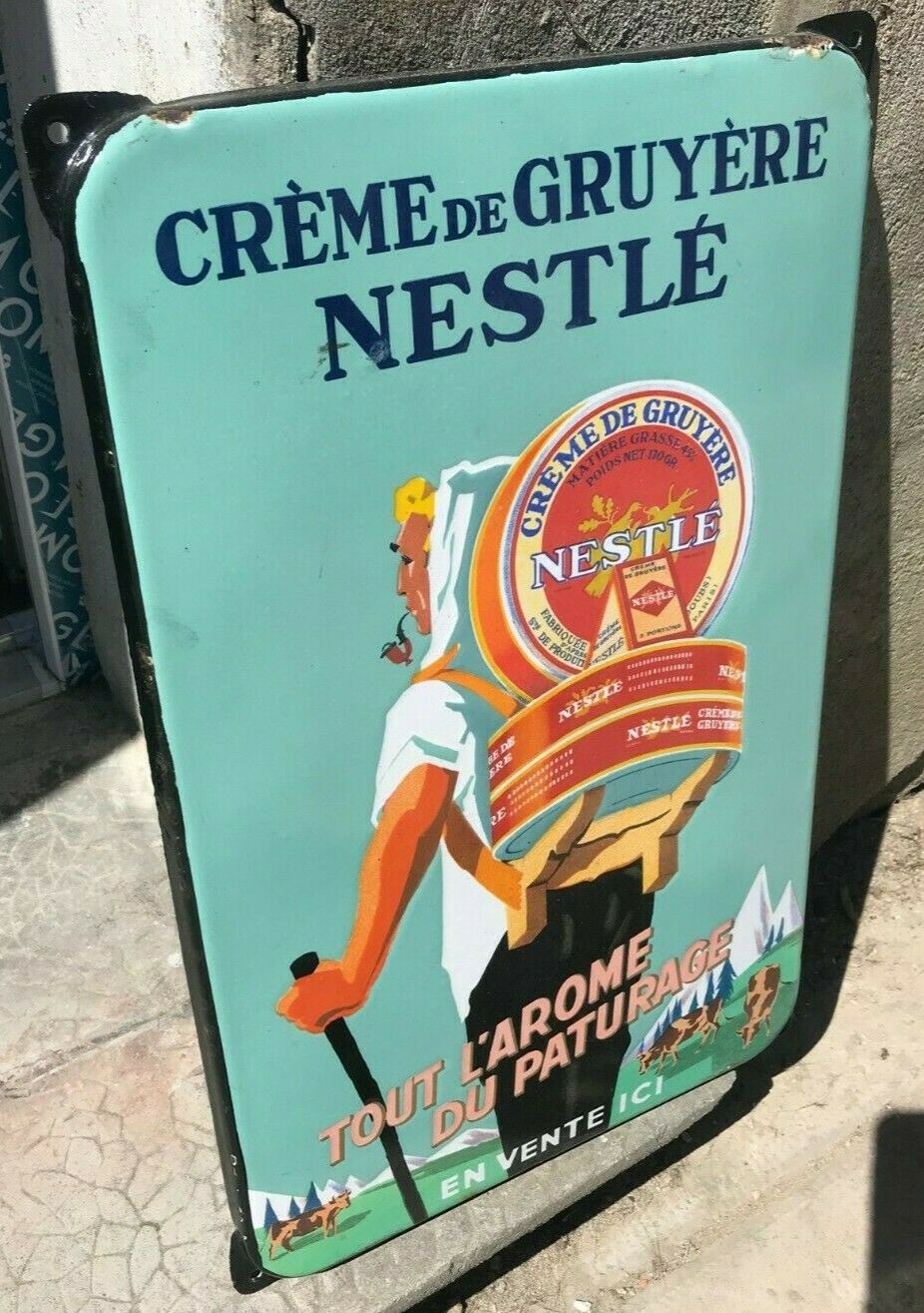 ANCIENNE PLAQUE EMAILLEE CREME DE GRUYERE NESTLE ETAT D'ORIGINE