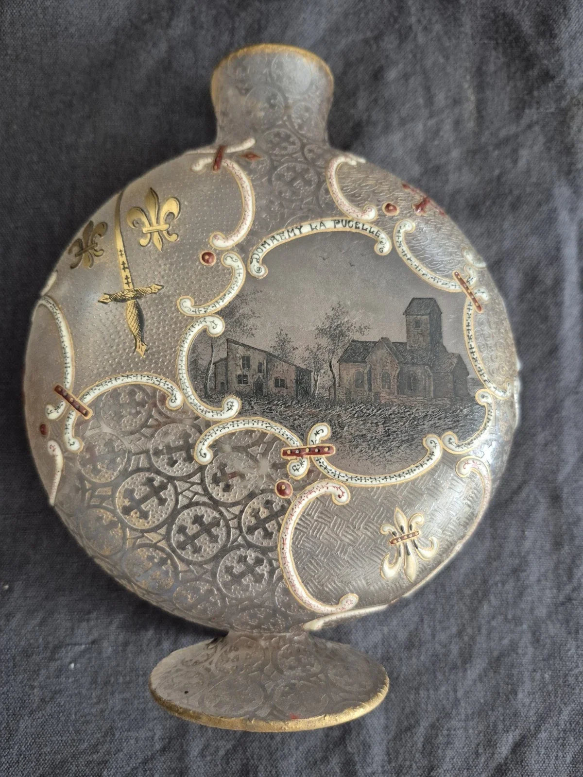ANCIEN VASE DAUM NANCY DOMREMY LA PUCELLE JEANNE D ARC ART NOUVEAU