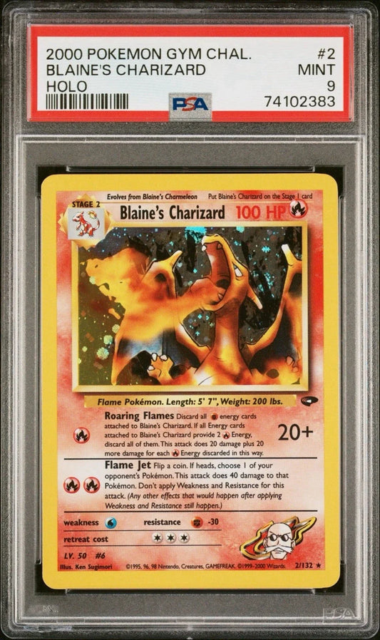 PSA 9 Blaine's Charizard 2/132 Holo Mint - Gym Challenge Dracaufeu