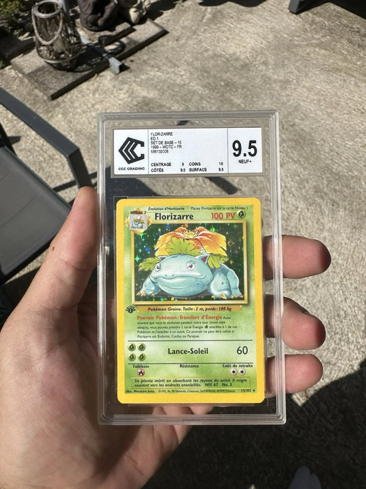 FLORIZARRE 15/102 ÉDITION 1 FRANÇAIS HOLO CCC 9.5 SET DE BASE POKÉMON