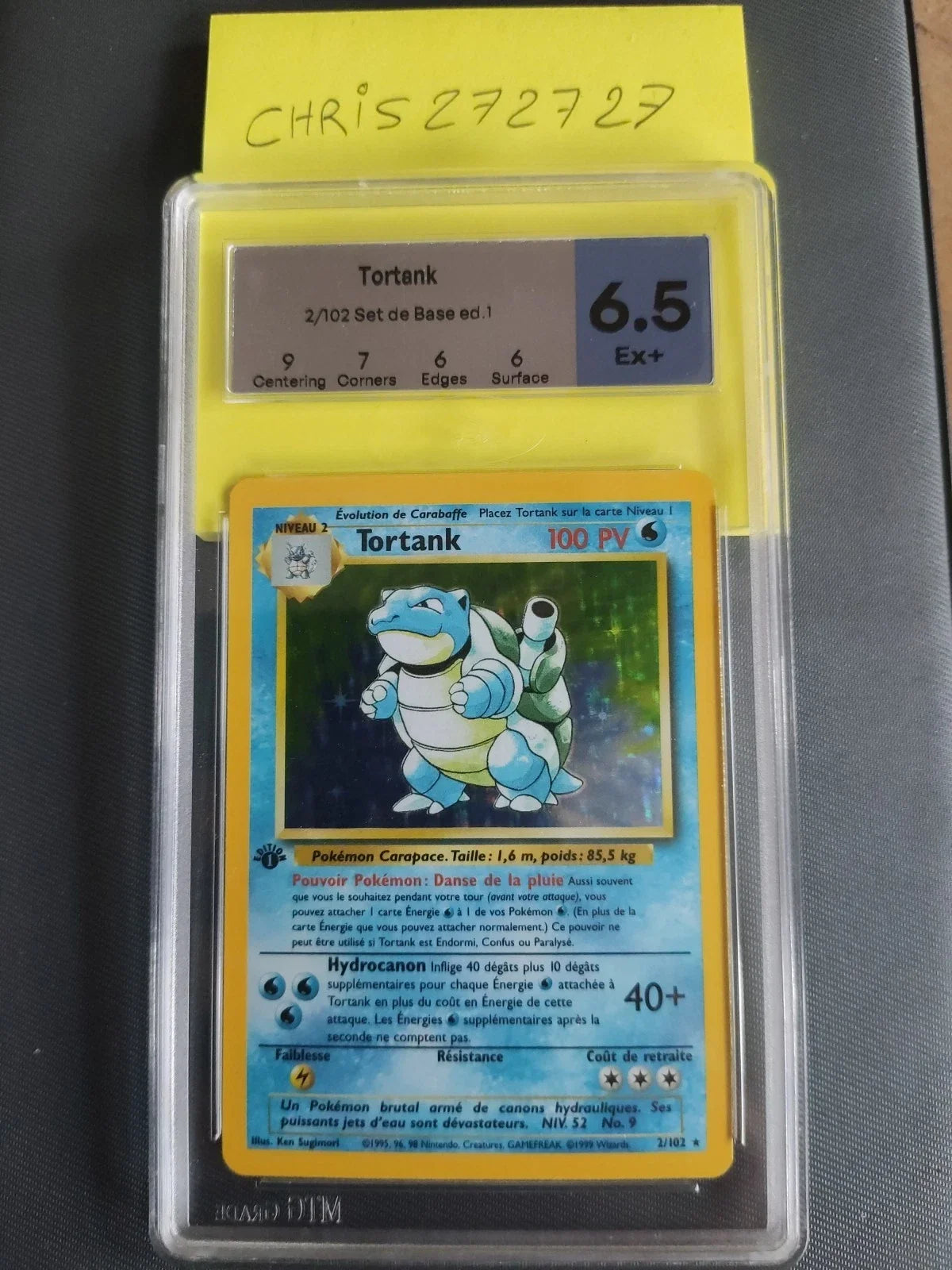 Carte Pokemon Tortank 2/102 Holo Set de base Edition - MTG Grade 6,5