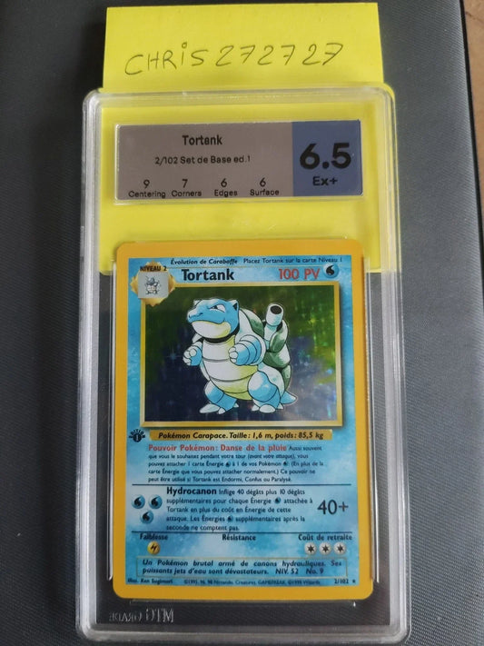 Carte Pokemon Tortank 2/102 Holo Set de base Edition - MTG Grade 6,5