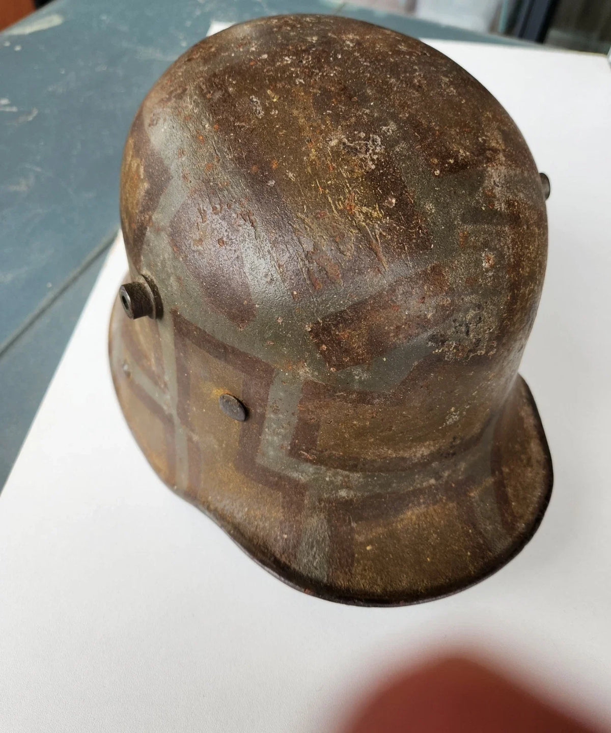 AUTHENTIQUE Casque / helmet Allemand Ww1 / 14-18 Camouflé RARE