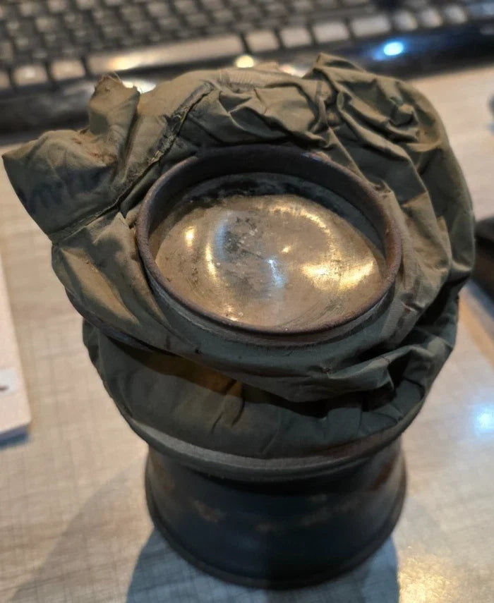 MASQUE A GAZ ALLEMAND WW1 COMPLET AVEC NOM DU SOLDAT VERDUN FEVRIER 1916