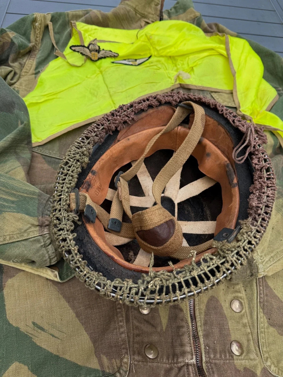 AUTHENTIQUE CASQUE PARA ANGLAIS JUGULAIRE WEB ASPIRANT VÉTÉRAN SAS FFL FRANCE LIBRE AMHERST
