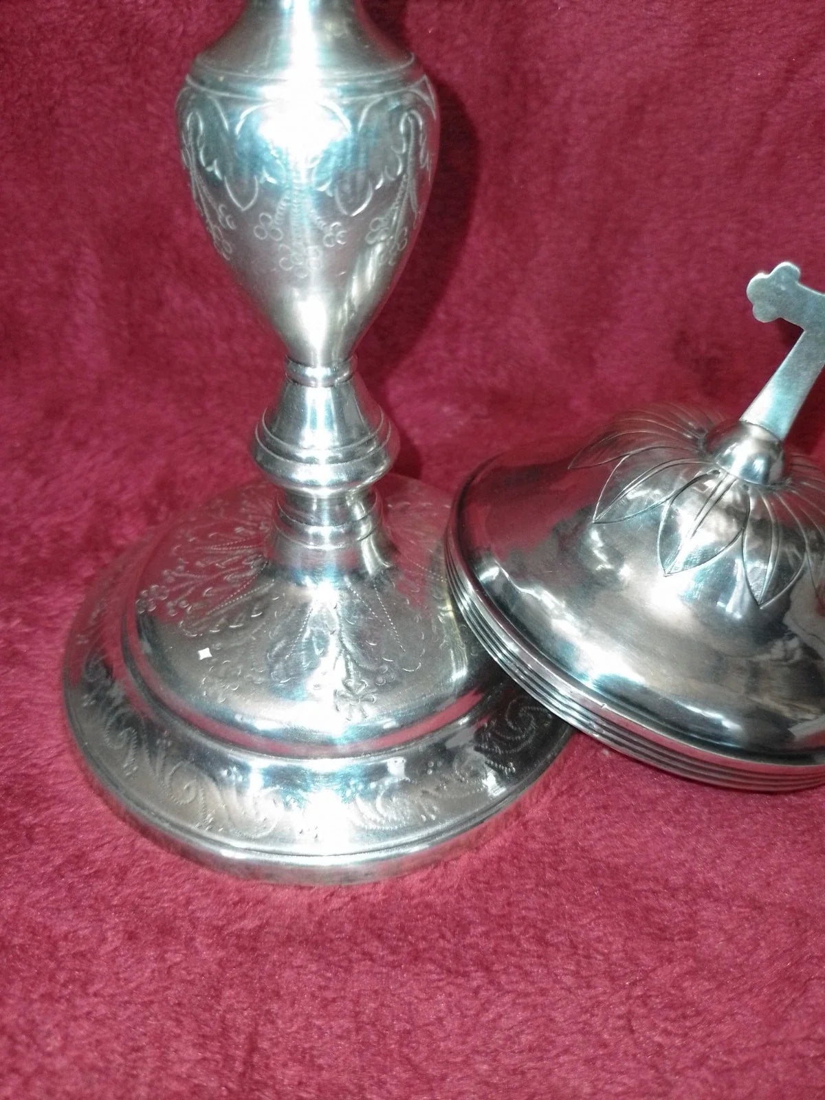 ANCIEN CIBOIRE METAL ARGENTÉ ET COUP EN VERMEIL/XIXème/H.25cm,DIAM.COUPE 9,5 cm