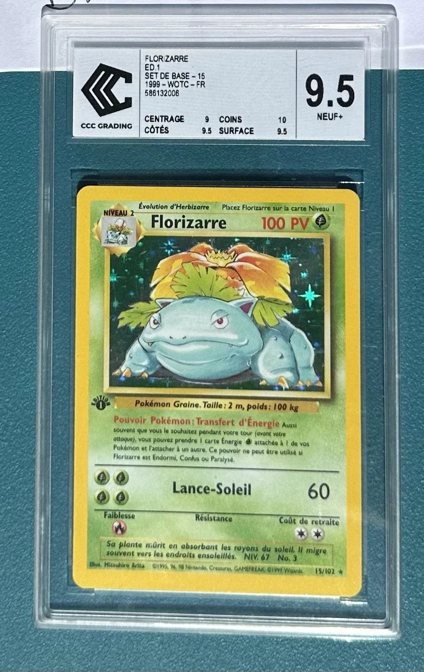 FLORIZARRE 15/102 ÉDITION 1 FRANÇAIS HOLO CCC 9.5 SET DE BASE POKÉMON