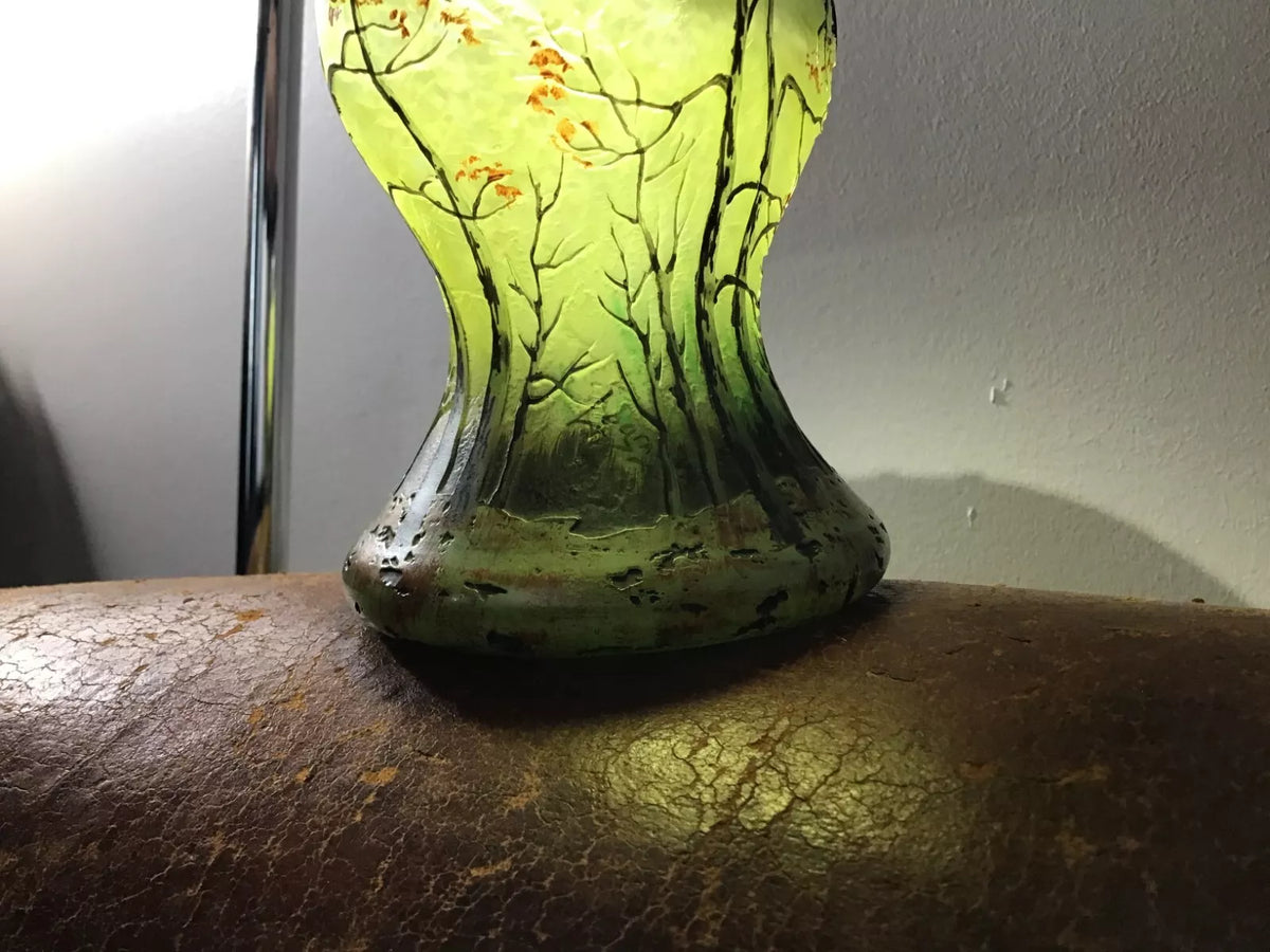 Vase Pâte de Verre signé LEGRAS Décor d'Automne