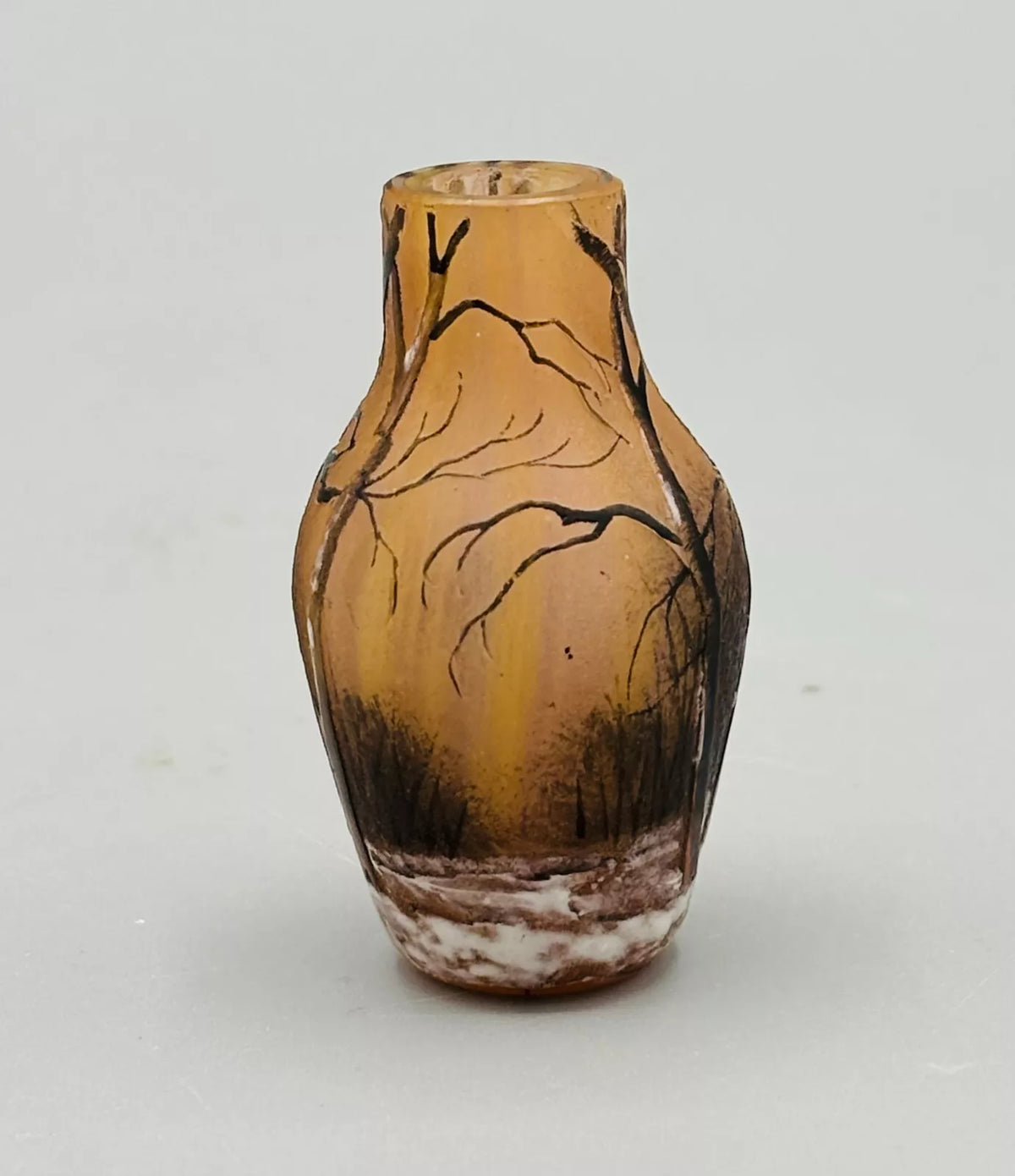 VASE MINIATURE PATE DE VERRE ART NOUVEAU PAYSAGE DE NEIGE SIGNE DAUM NANCY 1900