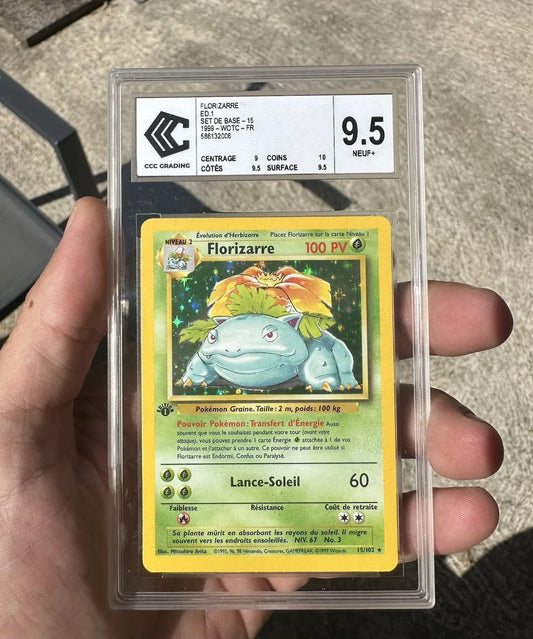 FLORIZARRE 15/102 ÉDITION 1 FRANÇAIS HOLO CCC 9.5 SET DE BASE POKÉMON