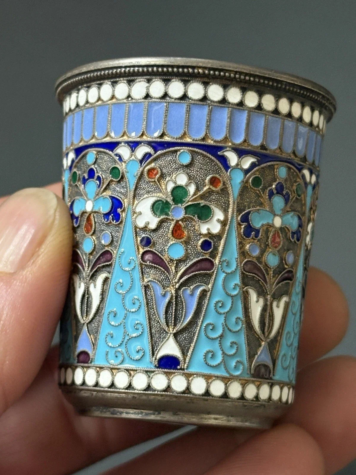 Lot 3 Gobelets En Argent Massif Émaillé Cloisonné Russian Sterling 19 Siècle