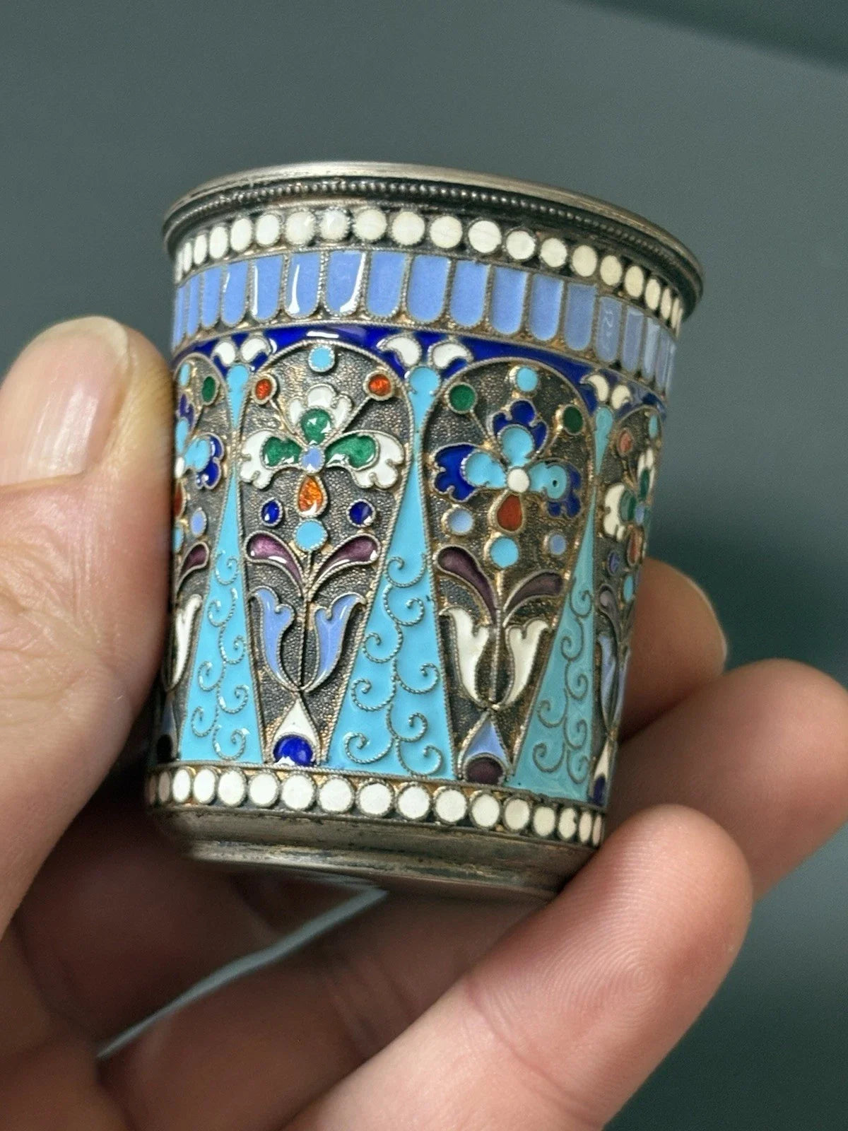 Lot 3 Gobelets En Argent Massif Émaillé Cloisonné Russian Sterling 19 Siècle