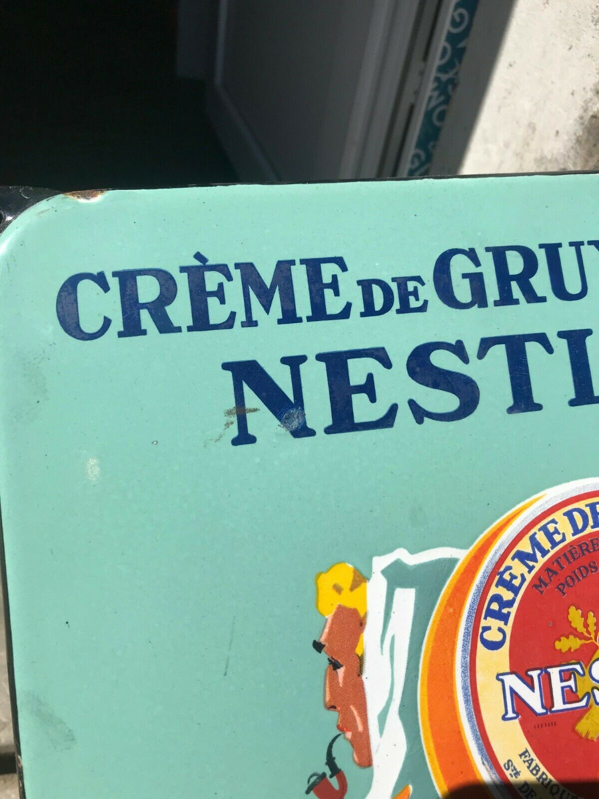 ANCIENNE PLAQUE EMAILLEE CREME DE GRUYERE NESTLE ETAT D'ORIGINE