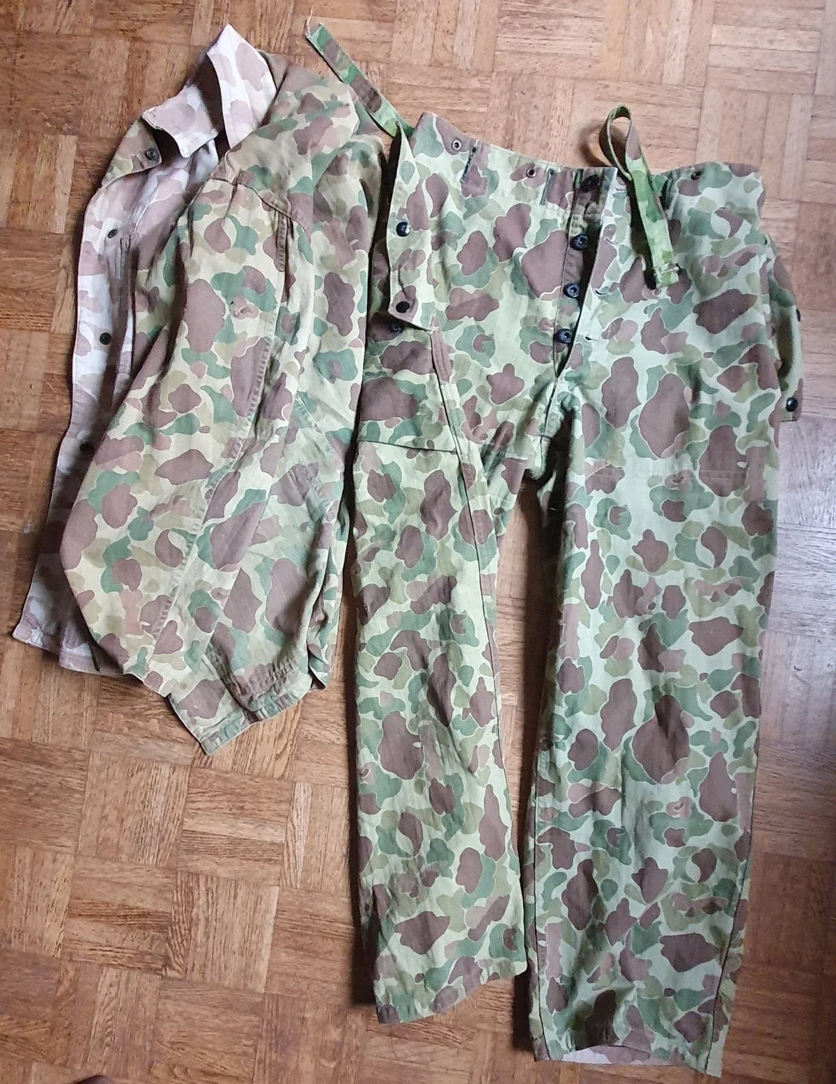 Authentique Ensemble HBT US veste + pant. réversible camouflé USMC Armée française Indochine