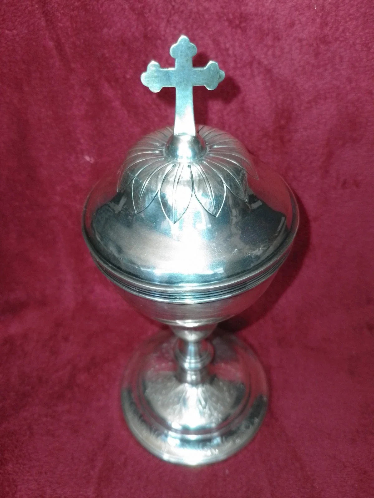 ANCIEN CIBOIRE METAL ARGENTÉ ET COUP EN VERMEIL/XIXème/H.25cm,DIAM.COUPE 9,5 cm