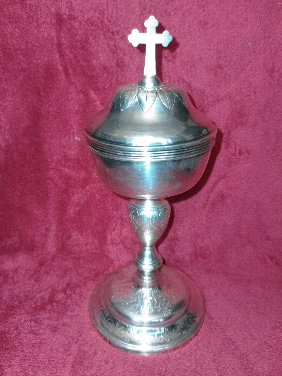 ANCIEN CIBOIRE METAL ARGENTÉ ET COUP EN VERMEIL/XIXème/H.25cm,DIAM.COUPE 9,5 cm