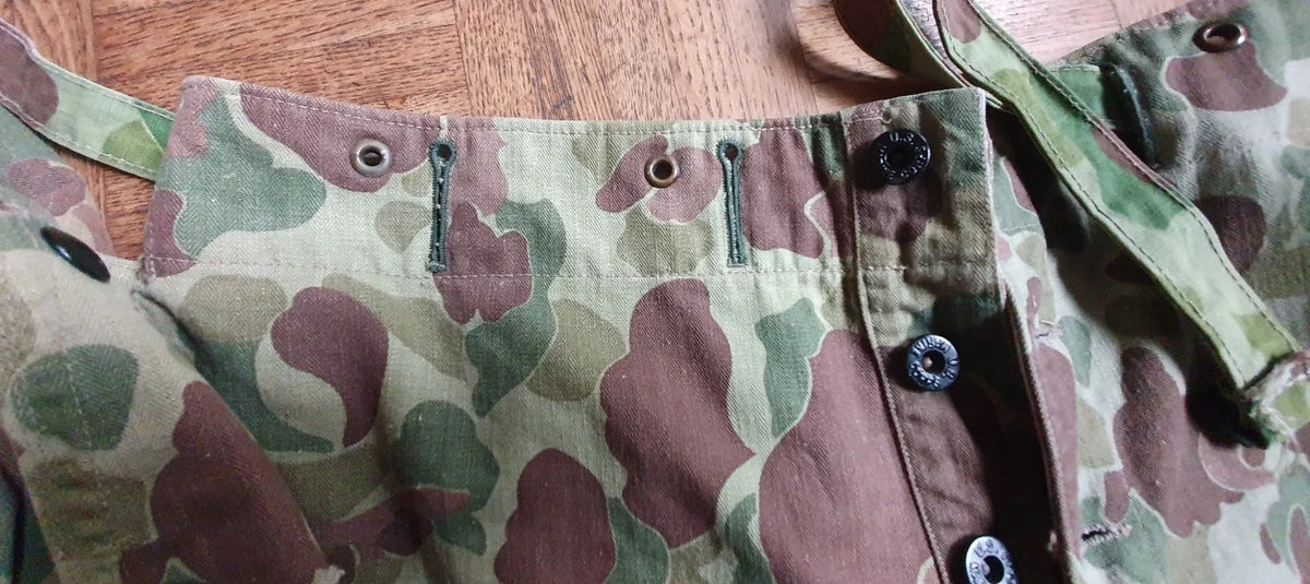 Authentique Ensemble HBT US veste + pant. réversible camouflé USMC Armée française Indochine