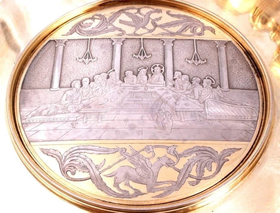 SUPERBE GRAND CALICE AVEC PATENE ARGENT MASSIF VERMEIL 1 COQ FIN XVIII SIECLE