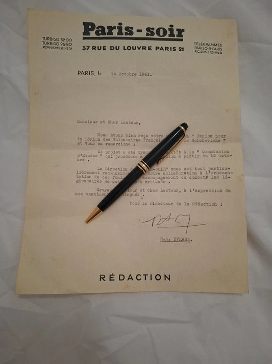 Tres Rare Document Drapeau LVF Legion Volontaires Francais Collaboration