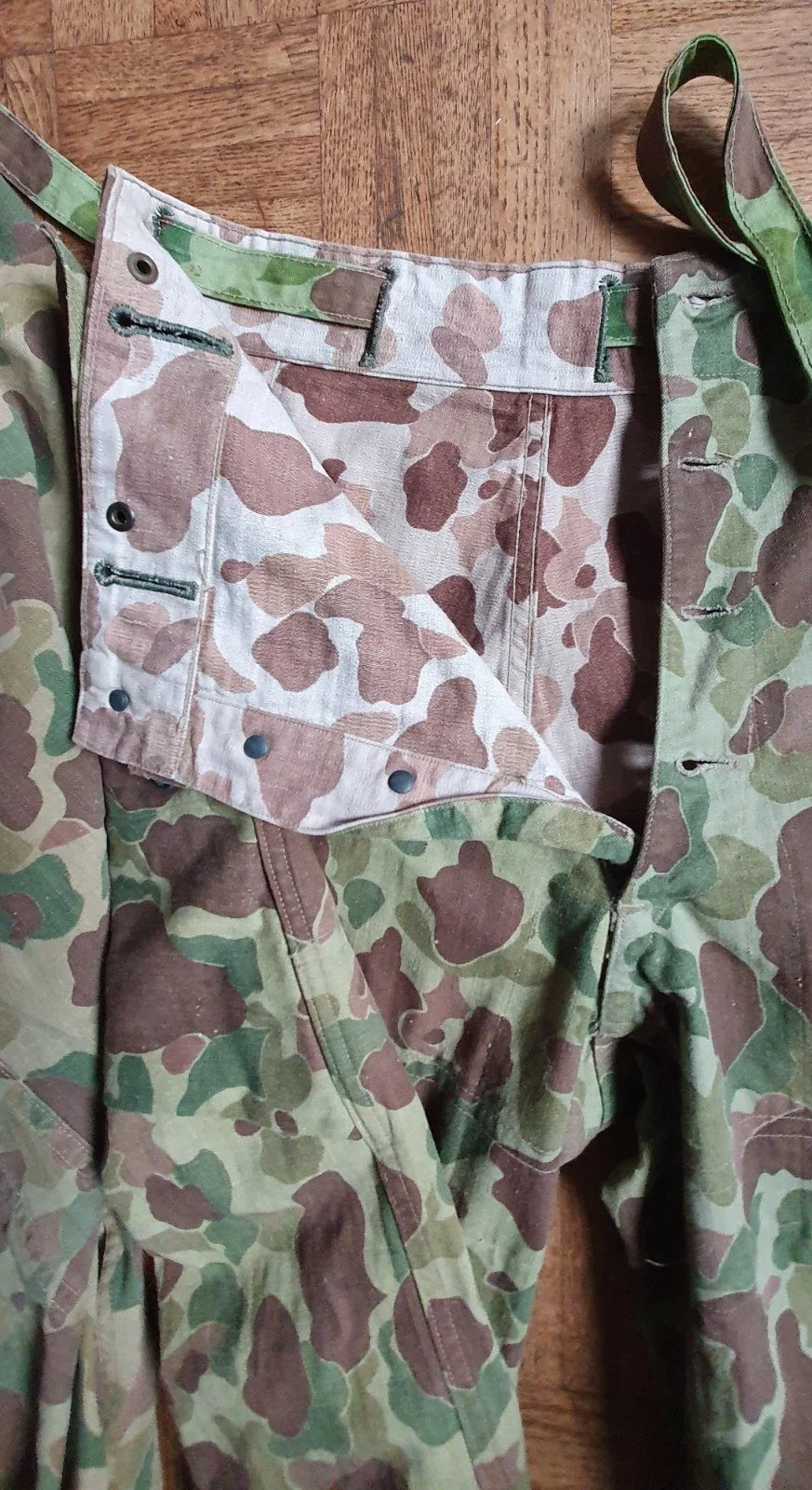 Authentique Ensemble HBT US veste + pant. réversible camouflé USMC Armée française Indochine