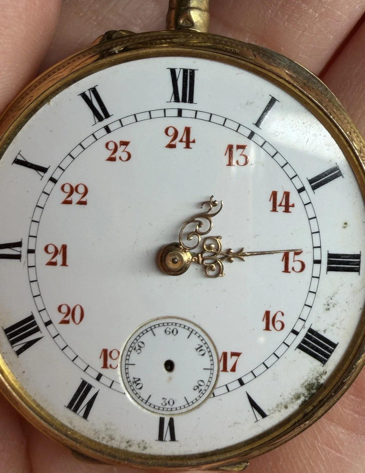 Montre gousset très ancienne en or avec chaîne en or – aiguilles en or