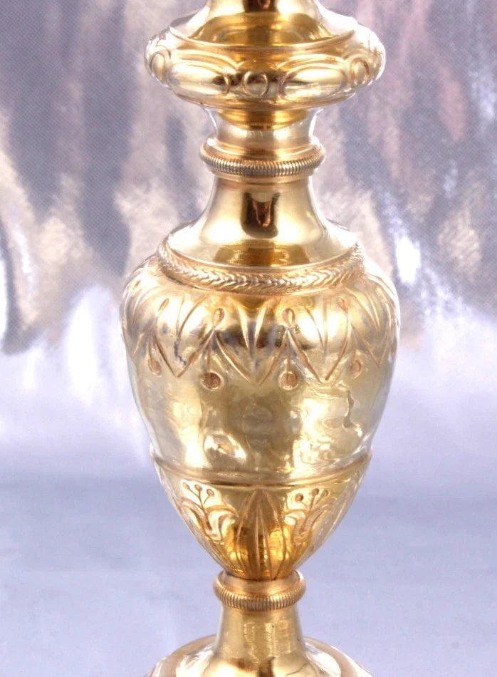 SUPERBE GRAND CALICE AVEC PATENE ARGENT MASSIF VERMEIL 1 COQ FIN XVIII SIECLE