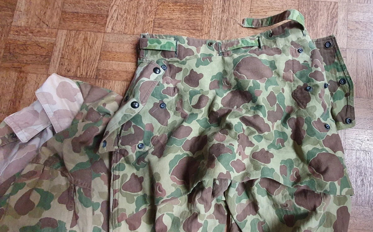 Authentique Ensemble HBT US veste + pant. réversible camouflé USMC Armée française Indochine