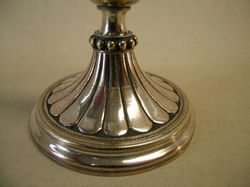 Ancien reliquaire ostensoir plaqué argent avec relique dorée vraie croix Jésus
