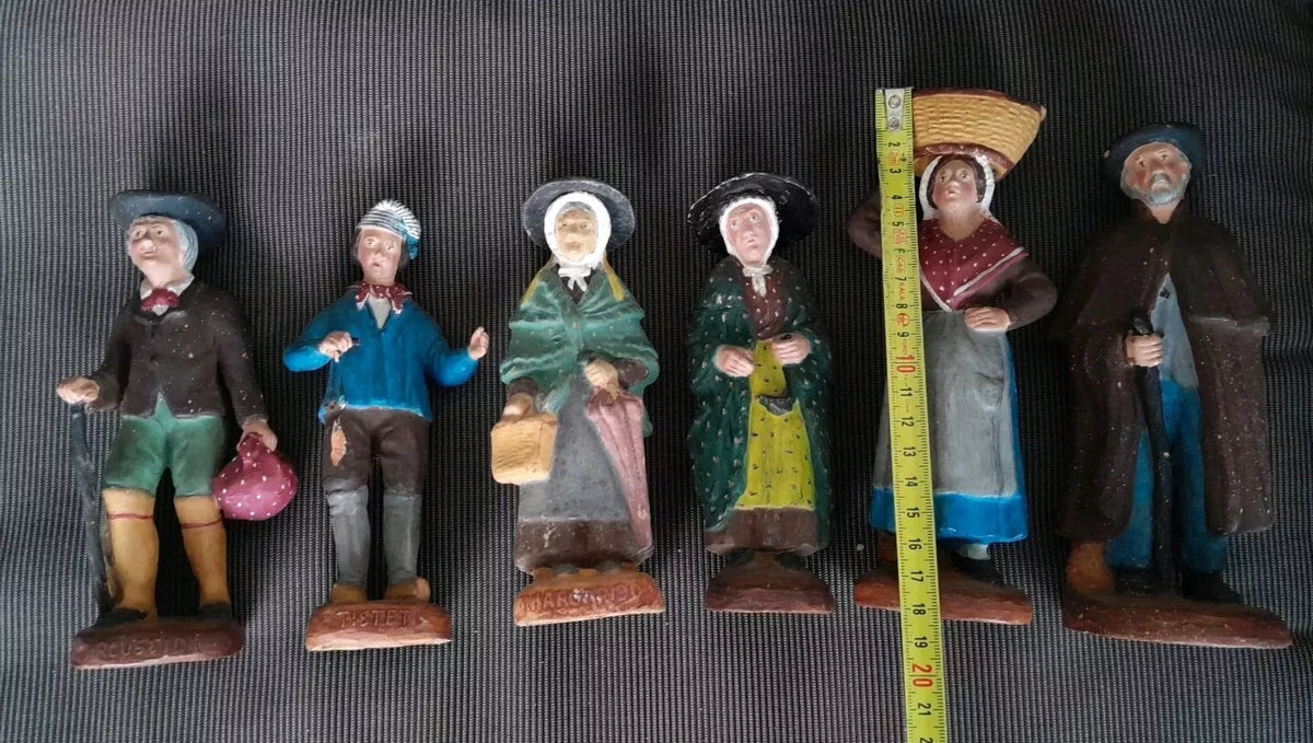 Ancien lot de 6 Santons NEVEU terre cuite déco Noël collection old crèche